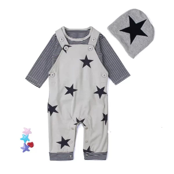 3PCS Set Newborn Baby Sets Stripe T-shirt Top Bib Pants Overall Hat Outfits Set Pants Outfit Baby Boy Summer Clothes Sets - Image 5