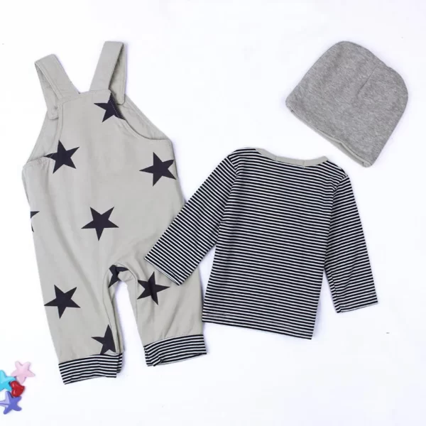 3PCS Set Newborn Baby Sets Stripe T-shirt Top Bib Pants Overall Hat Outfits Set Pants Outfit Baby Boy Summer Clothes Sets - Image 6