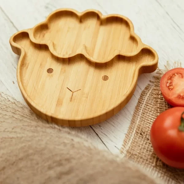 3Pcs Baby Bamboo Plate Silicone Suction Kids Wooden Feeding Tableware Non-slip Dinnerware Baby Tableware for Baby Birthday Gift - Image 4