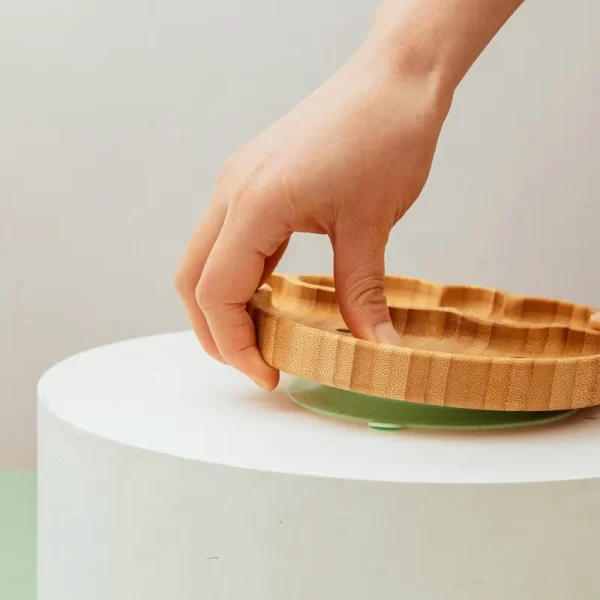 3Pcs Baby Bamboo Plate Silicone Suction Kids Wooden Feeding Tableware Non-slip Dinnerware Baby Tableware for Baby Birthday Gift - Image 5