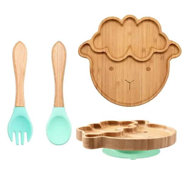 3Pcs Baby Bamboo Plate Silicone Suction Kids Wooden Feeding Tableware Non-slip Dinnerware Baby Tableware for Baby Birthday Gift - Image 6