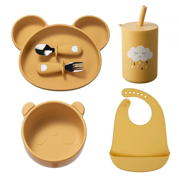 4/5/6Pcs Baby Bowls Plates Spoons Silicone Suction Feeding Food Tableware BPA Free Non-Slip Baby Dishes Panda Food Feeding Bowl
