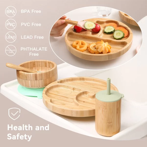 7Pcs/Set Children's Tableware Baby Bowl Plate Fork Spoon Cup Suction Feeding Food Bamboo Tableware With Silicone Suction Cup - Image 3
