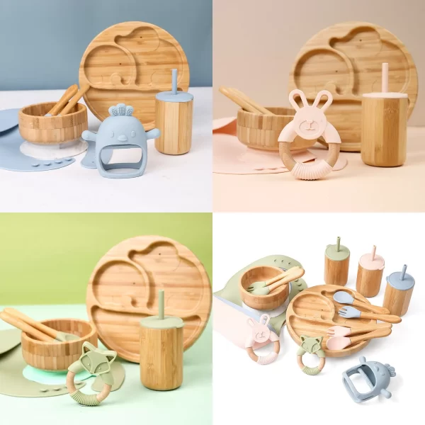 7Pcs/Set Children's Tableware Baby Bowl Plate Fork Spoon Cup Suction Feeding Food Bamboo Tableware With Silicone Suction Cup - Image 4