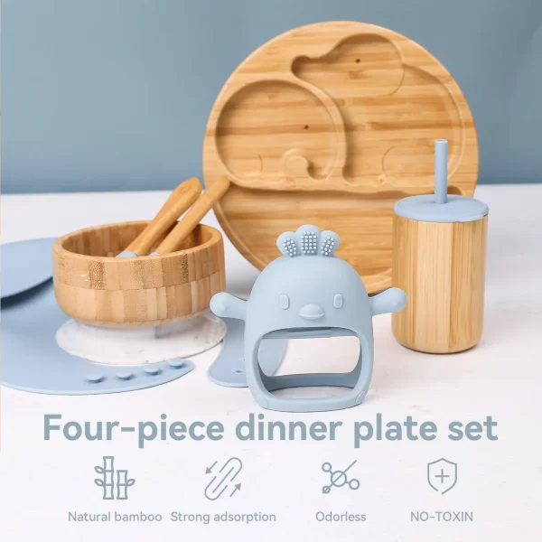 7Pcs/Set Children's Tableware Baby Bowl Plate Fork Spoon Cup Suction Feeding Food Bamboo Tableware With Silicone Suction Cup - Image 5