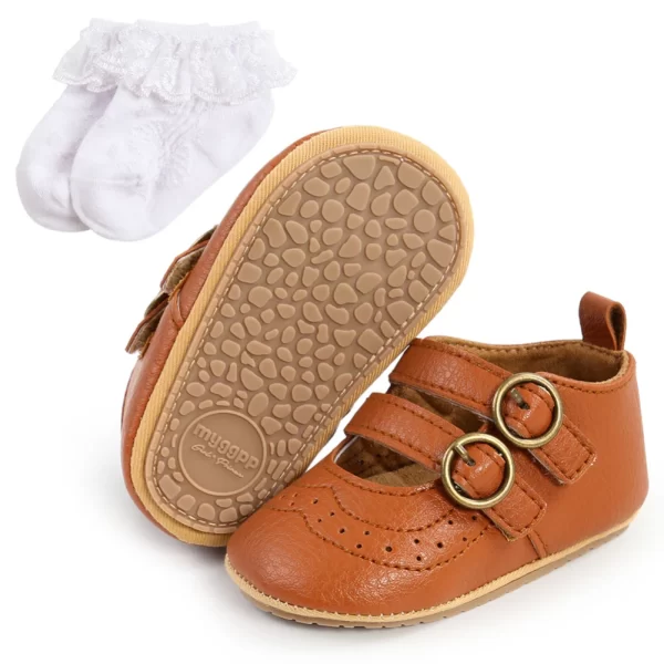 Autumn 2 pcs Set PU Leather Shoes For Newborn Baby Boy Infant Fashion Soft-soled Toddler Shoes Socks 0-18M - Image 2