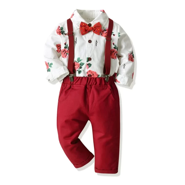 Baby Suspenders And Bow Tie Set Toddler Boy Clothes Baby Boy Clothes Baby Floral Shirt 4 Month Baby Clothes Color Track - Image 2