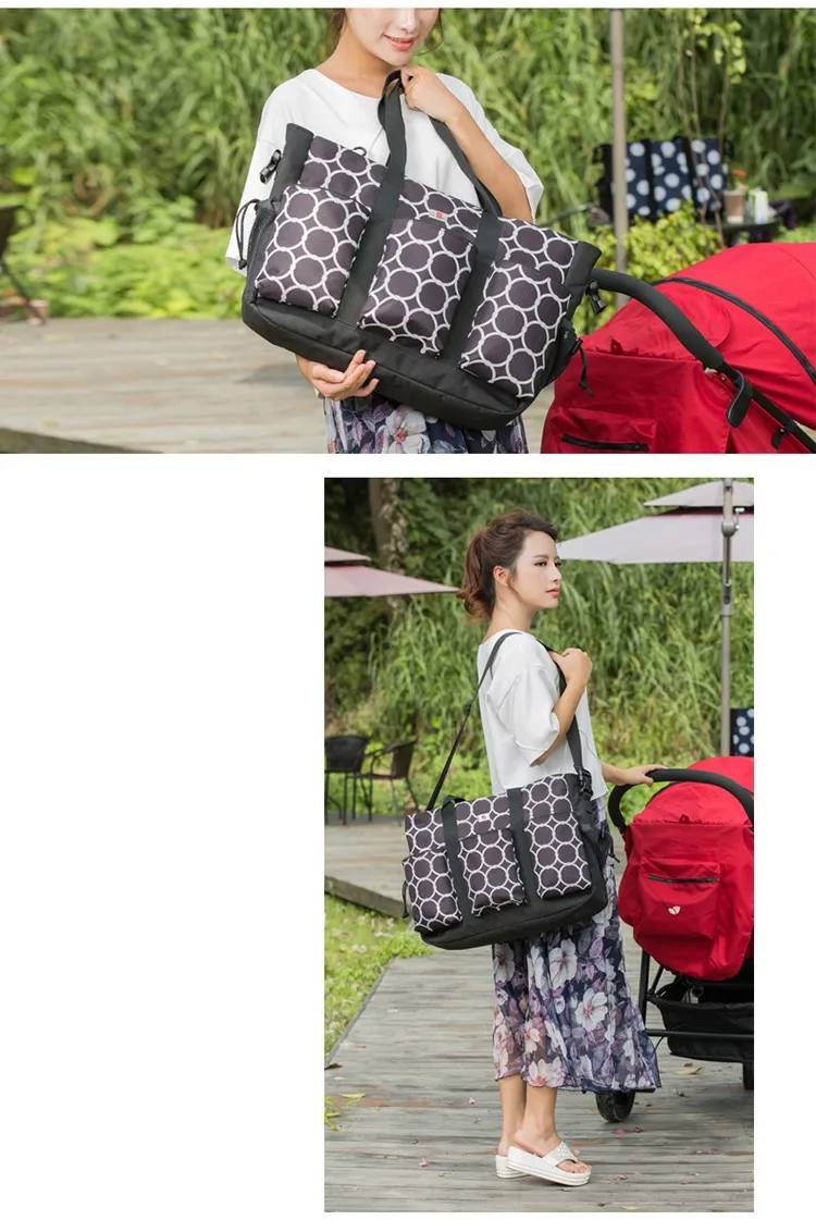 Shoulder and Stroller Diaper Bags, Waterproof, Polka-dot, Nappy Nursery Tote Bags with Changing Pad 11