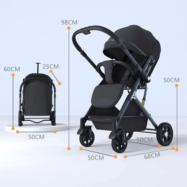 High View Baby Stroller Portable Lying Umbrella Car Bidirectional Pushcart Four-Wheel Shock Absorbent One-Button Ventilated PU - Image 2