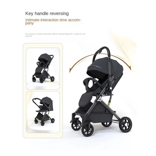 High View Baby Stroller Portable Lying Umbrella Car Bidirectional Pushcart Four-Wheel Shock Absorbent One-Button Ventilated PU - Image 4