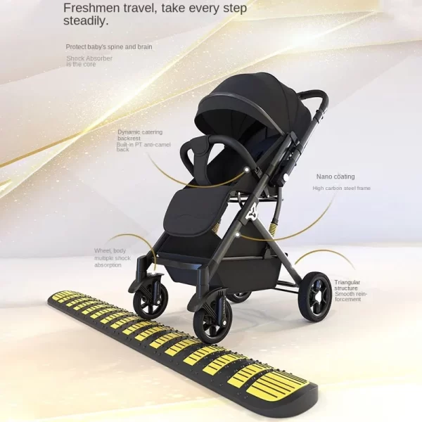 High View Baby Stroller Portable Lying Umbrella Car Bidirectional Pushcart Four-Wheel Shock Absorbent One-Button Ventilated PU - Image 6