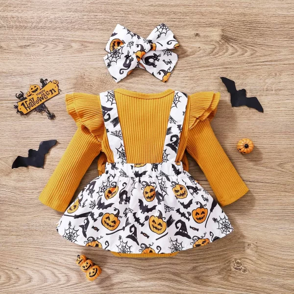 Infant Girls Ribbed Long Sleeve Halloween Cartoon Prints Bowknot Romper Organic Cotton Baby Clothes Long Sleeve Dance Leotard 2t