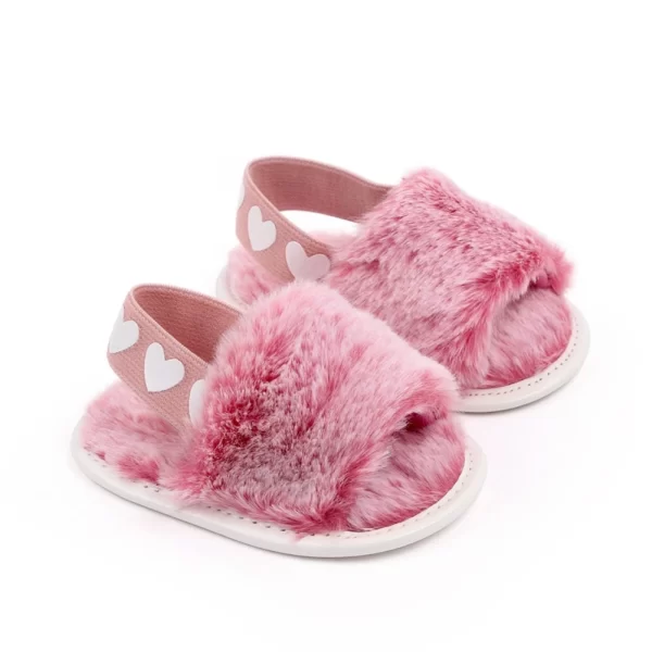 Jlong Autumn Plush Slide Sandal Baby Girls Heart Soft Sole Sandals Toddler Princess Non-slip Crib Shoes 0-18 Months - Image 2