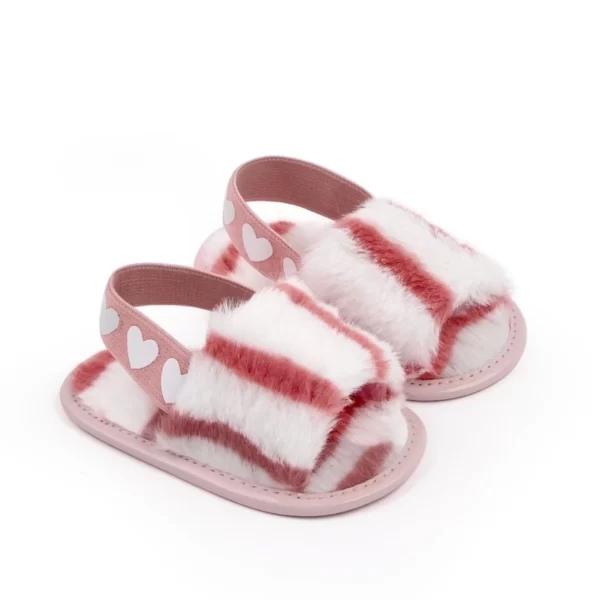 Jlong Autumn Plush Slide Sandal Baby Girls Heart Soft Sole Sandals Toddler Princess Non-slip Crib Shoes 0-18 Months - Image 5