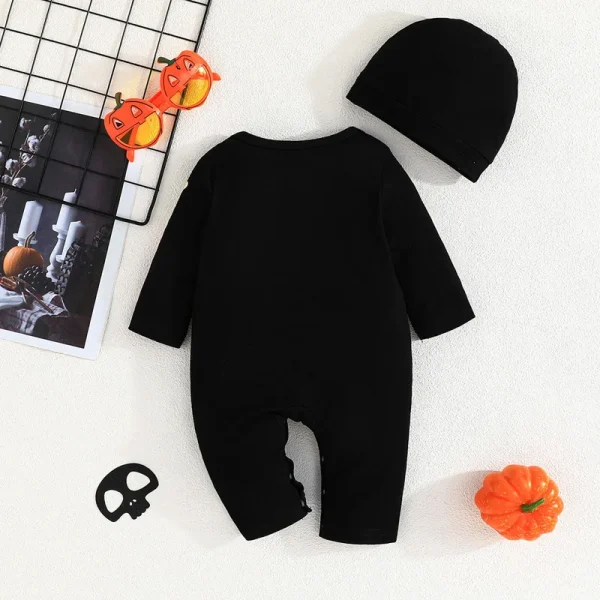 2024-06-12 Lioraitiin 0-18M Baby 2Pcs Halloween Outfits Long Sleeve O-Neck Skeleton Print Jumpsuit with Hat Set Infant Clothes - Image 2