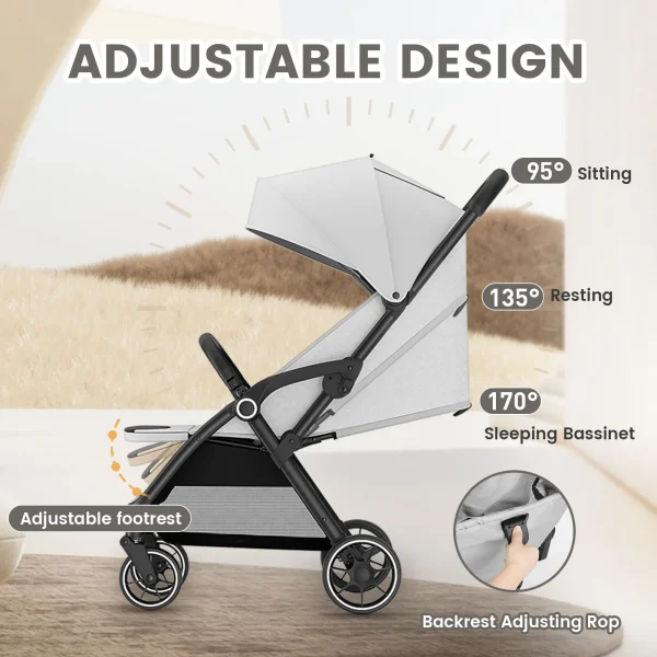 High View Portable Baby Stroller Compact Lightweight Travel Stroller for Babies & Toddlers With 360°Swivel Seat - Image 3