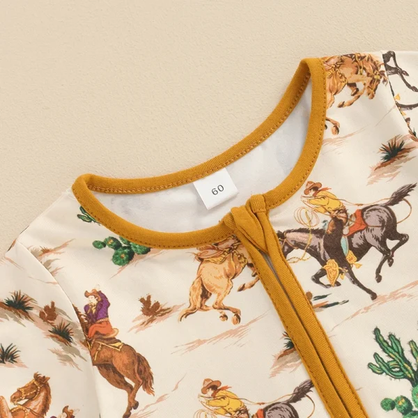 2024-03-09 Lioraitiin 0-18M Newborn Baby Boys Summer Jumpsuit Casual Western Cow Print Short Sleeve Zipper Romper Infant Clothes - Image 4