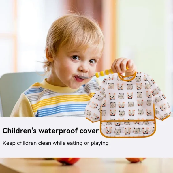 Kids Waterproof Long Sleeve Feeding Bibs Mess Proof Washable Feeding Bib Large Pocket Supplies For Eating Accessory - Image 5