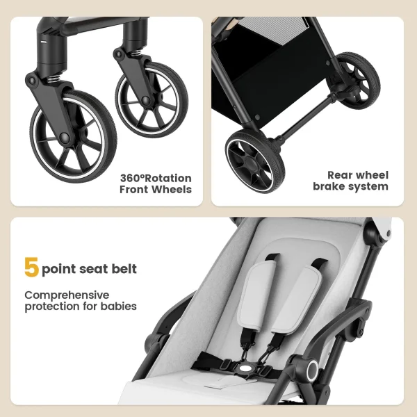 High View Portable Baby Stroller Compact Lightweight Travel Stroller for Babies & Toddlers With 360°Swivel Seat - Image 4