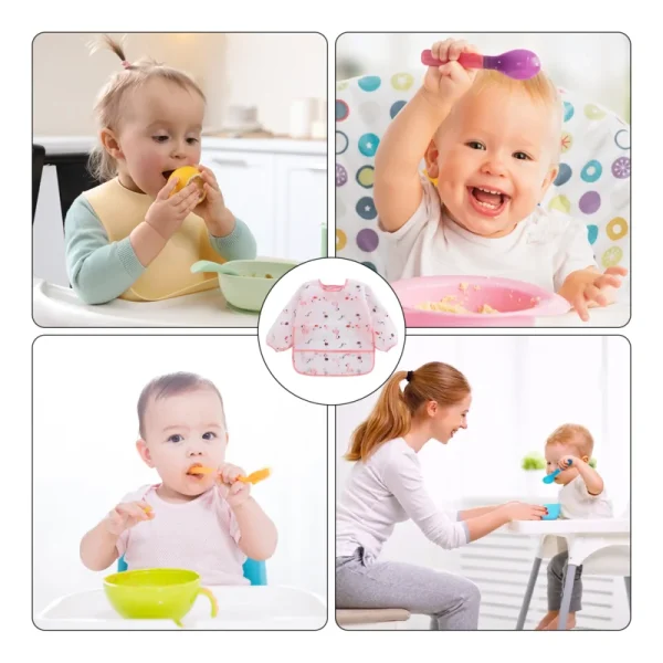 Kids Waterproof Long Sleeve Feeding Bibs Mess Proof Washable Feeding Bib Large Pocket Supplies For Eating Accessory - Image 3