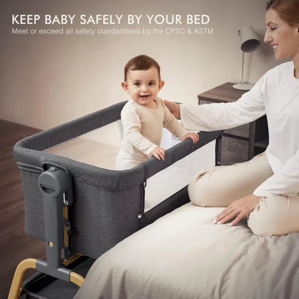 3 in 1 Baby Bassinet, Rocking Bassinets Bedside Sleeper with Comfy Mattress and Wheels, 6 Height Adjustable Easy Fold - Image 6