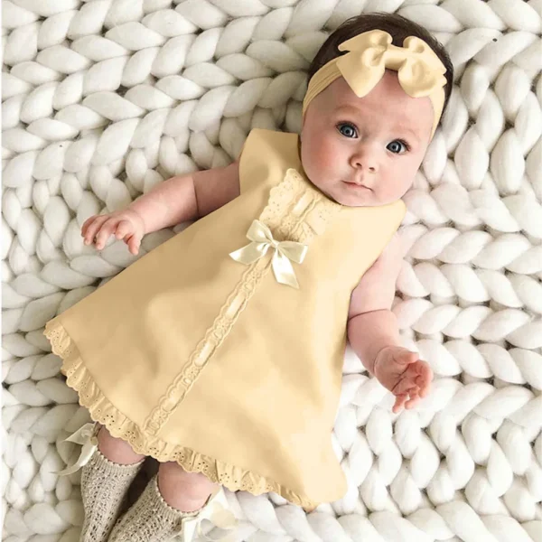 New Maxi Bow Dress+headband Set Newborn Baby Girl Sleeveless Outfit Bowknot Ruffle Red Clothes Baby Summer Dresses For Girls - Image 3