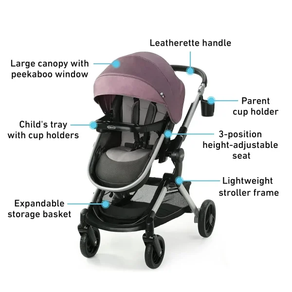 Travel System, Includes Baby Stroller w/ Height Adjustable Reversible Seat, Lightweight Aluminum Frame & 35 Infant Car Seat, - Image 6