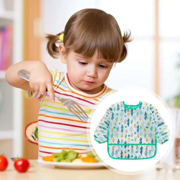 Kids Waterproof Long Sleeve Feeding Bibs Mess Proof Washable Feeding Bib Large Pocket Supplies For Eating Accessory - Image 4