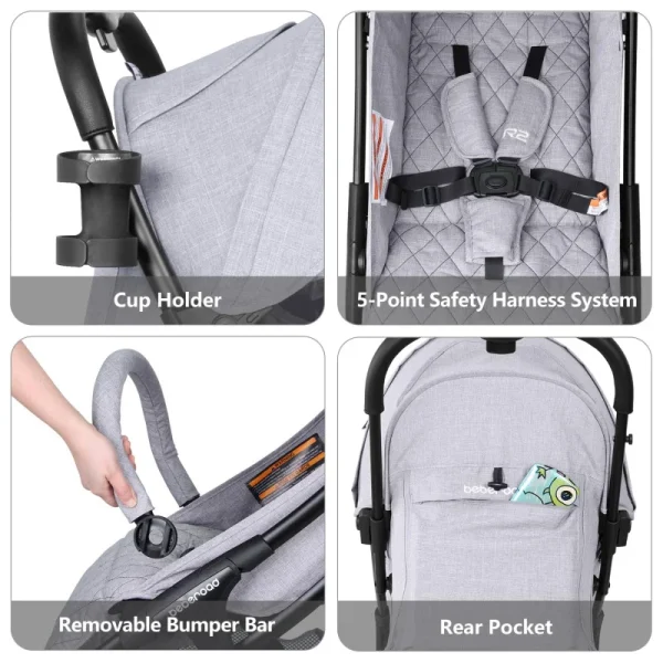 R2 Small Travel Stroller Compact Stroller Foldable Lightweight Baby Stroller for Airplane, Infant Toddler Stroller with Adjustab - Image 3