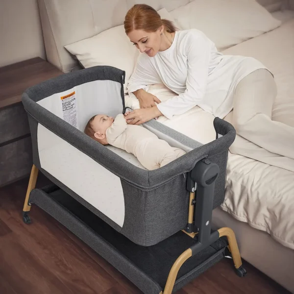 3 in 1 Baby Bassinet, Rocking Bassinets Bedside Sleeper with Comfy Mattress and Wheels, 6 Height Adjustable Easy Fold - Image 2