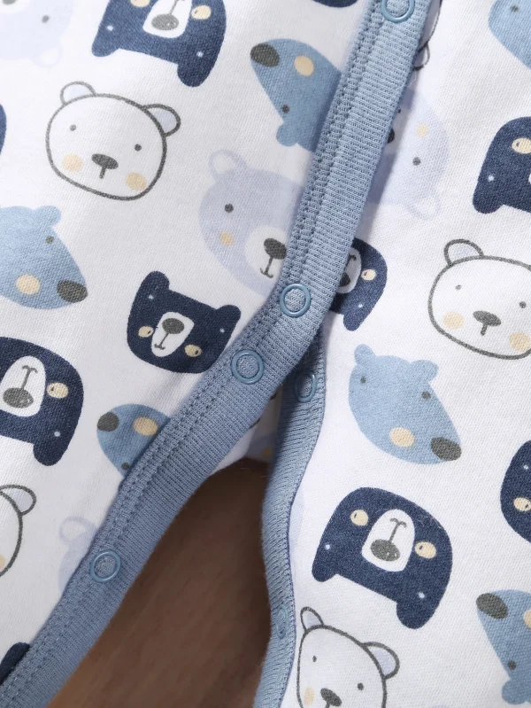 [2-piece set] Autumn and Winter baby boy foot onesie cartoon brown bear long-sleeved clothing crawl suit - Image 6